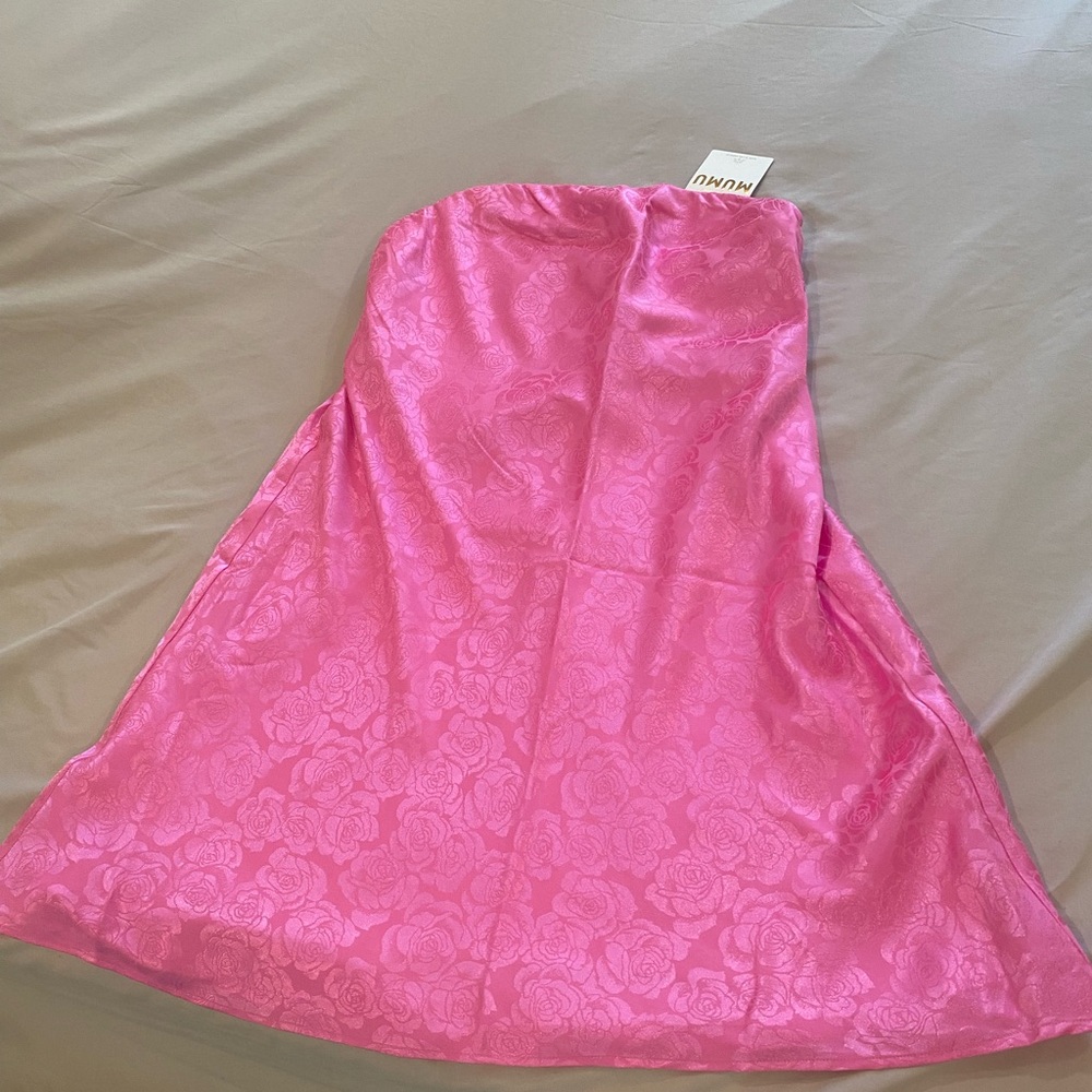 Show me your Mumu Pink rose satin Strapless Dress